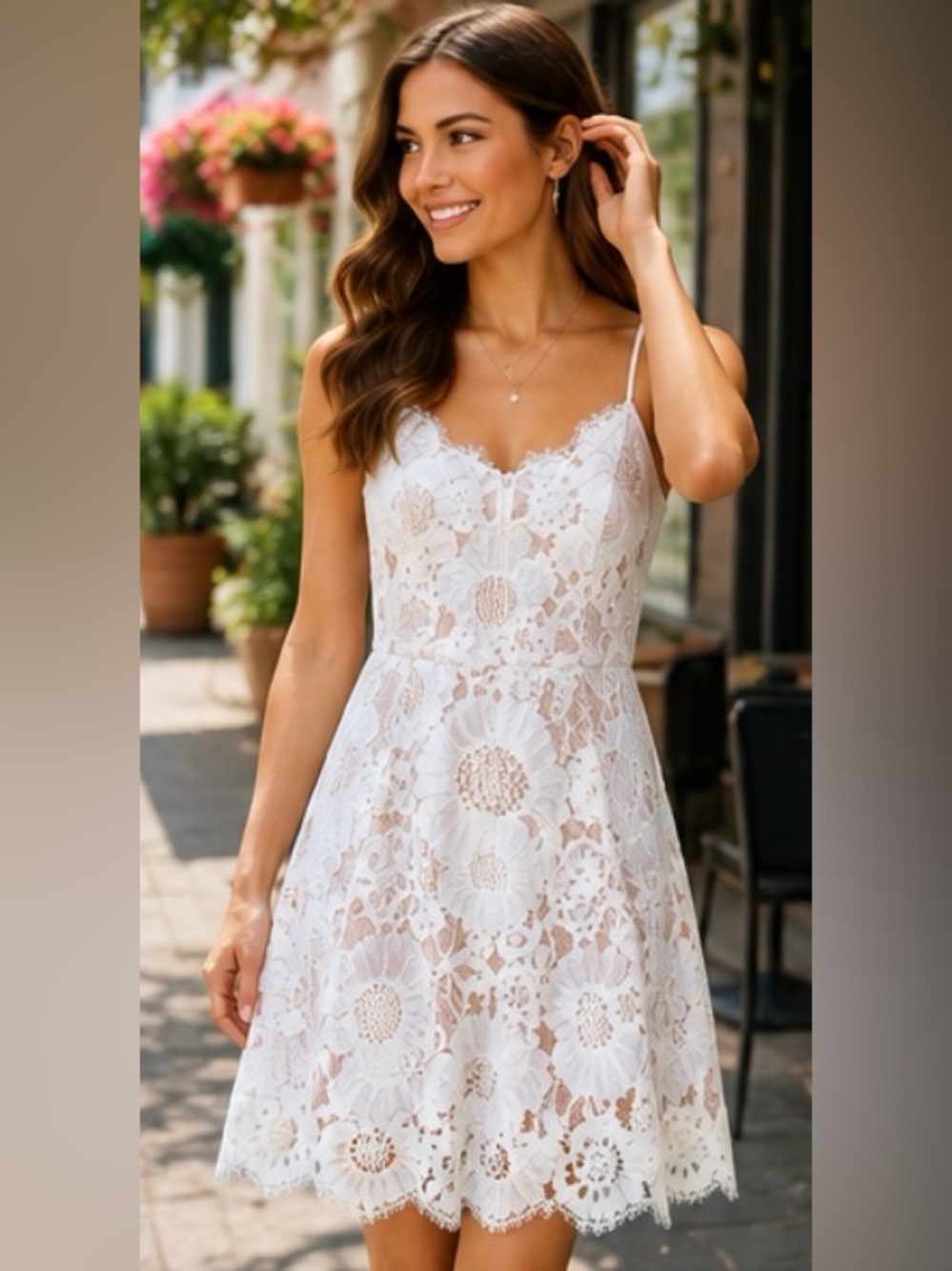 Trina Turk White Floral Lace Fit & Flare Dress Blush Lined Size 6